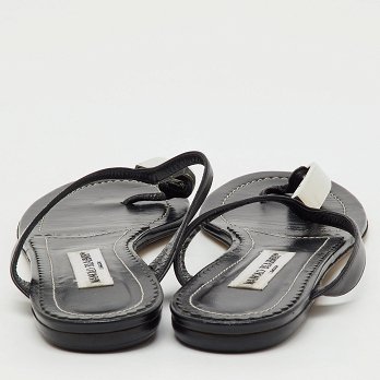 Black Leather Flat Thong Sandals