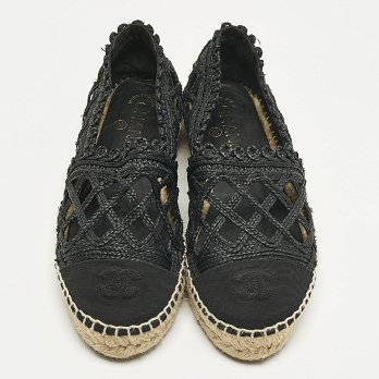 Black Canvas and Straw CC Espadrille Flats