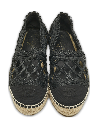 Black Canvas and Straw CC Espadrille Flats