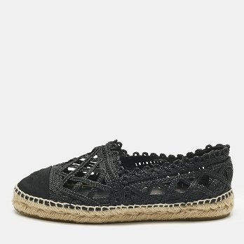 Black Canvas and Straw CC Espadrille Flats