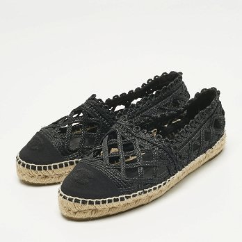 Black Canvas and Straw CC Espadrille Flats