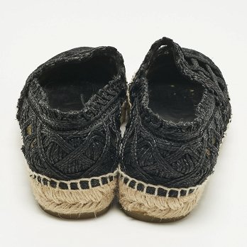 Black Canvas and Straw CC Espadrille Flats