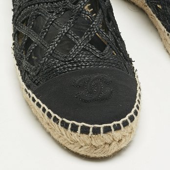 Black Canvas and Straw CC Espadrille Flats