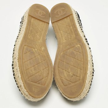 Black Canvas and Straw CC Espadrille Flats