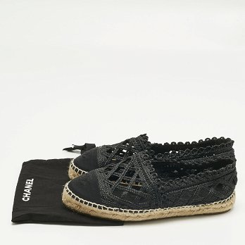 Black Canvas and Straw CC Espadrille Flats