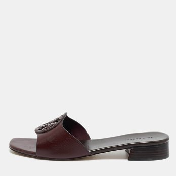 Burgundy Leather Miller Flat Slide
