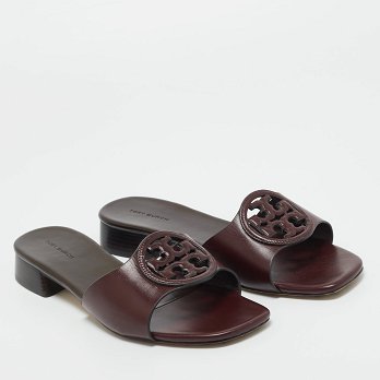 Burgundy Leather Miller Flat Slide