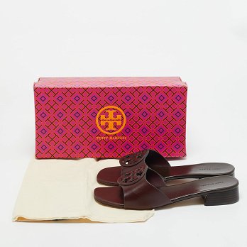 Burgundy Leather Miller Flat Slide