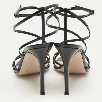 Black Patent Leather Kim Ankle Strap Sandals