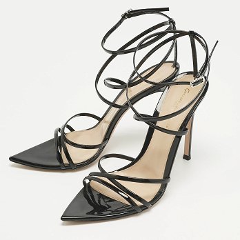 Black Patent Leather Kim Ankle Strap Sandals