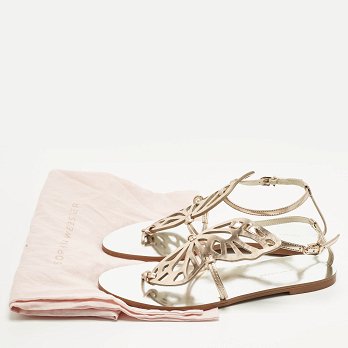 Gold Leather Butterfly Ankle Strap Slingback Flats