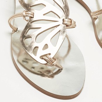 Gold Leather Butterfly Ankle Strap Slingback Flats
