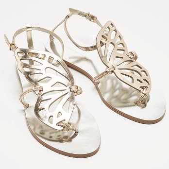 Gold Leather Butterfly Ankle Strap Slingback Flats