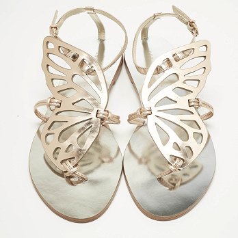 Gold Leather Butterfly Ankle Strap Slingback Flats