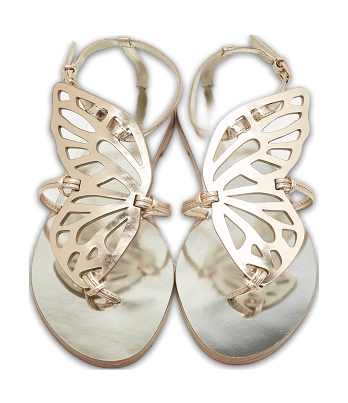 Gold Leather Butterfly Ankle Strap Slingback Flats