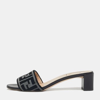 Black/Grey Velvet FF Slide Sandals