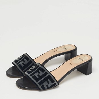 Black/Grey Velvet FF Slide Sandals