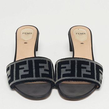 Black/Grey Velvet FF Slide Sandals