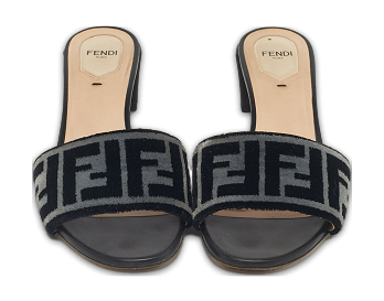 Black/Grey Velvet FF Slide Sandals