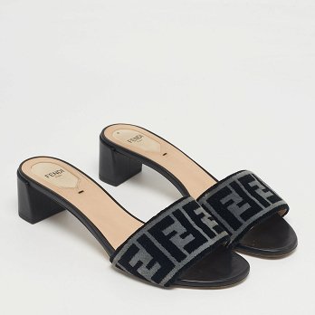 Black/Grey Velvet FF Slide Sandals