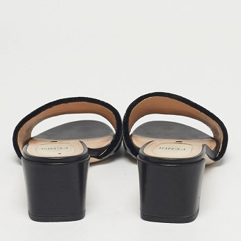 Black/Grey Velvet FF Slide Sandals