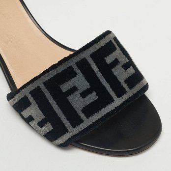 Black/Grey Velvet FF Slide Sandals
