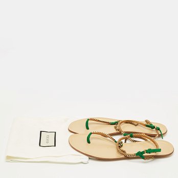 Two Tone Metal Chain and Suede Thong Slingbak Sandals