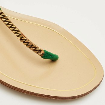 Two Tone Metal Chain and Suede Thong Slingbak Sandals
