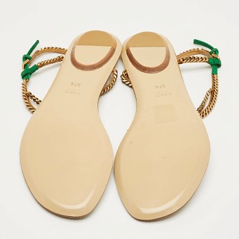 Two Tone Metal Chain and Suede Thong Slingbak Sandals