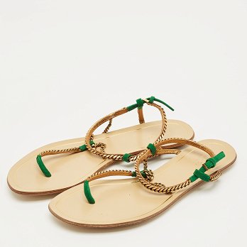 Two Tone Metal Chain and Suede Thong Slingbak Sandals