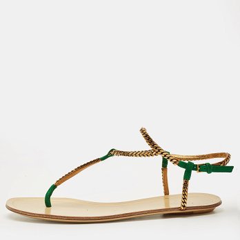 Two Tone Metal Chain and Suede Thong Slingbak Sandals