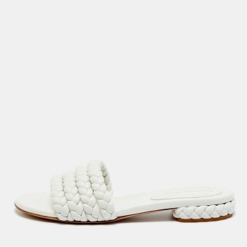 White Braided Leather Flat Slides