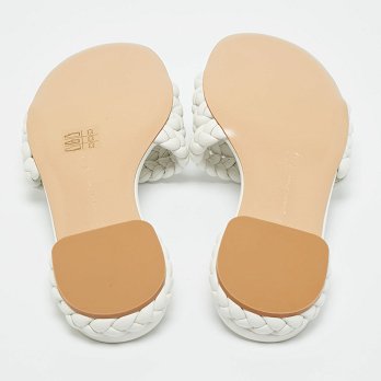 White Braided Leather Flat Slides