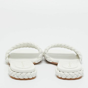 White Braided Leather Flat Slides