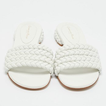 White Braided Leather Flat Slides