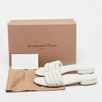 White Braided Leather Flat Slides