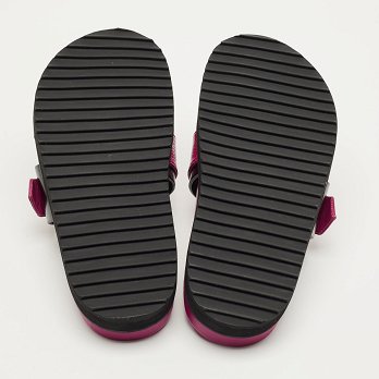Pink/Black Ostrich Leg and Leather Flat Slides