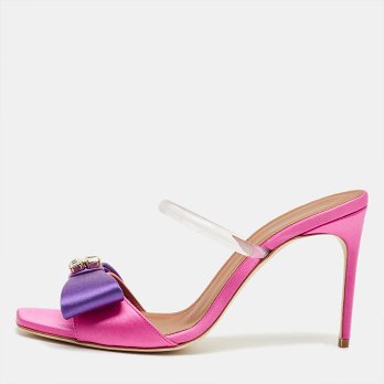 Pink/Purple Satin Emily Bow Slide Sandals