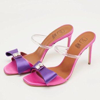 Pink/Purple Satin Emily Bow Slide Sandals