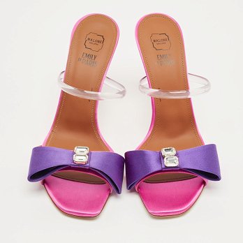 Pink/Purple Satin Emily Bow Slide Sandals