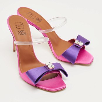 Pink/Purple Satin Emily Bow Slide Sandals