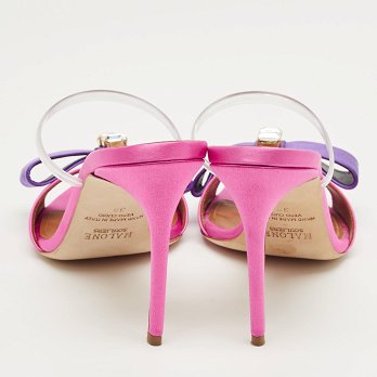 Pink/Purple Satin Emily Bow Slide Sandals