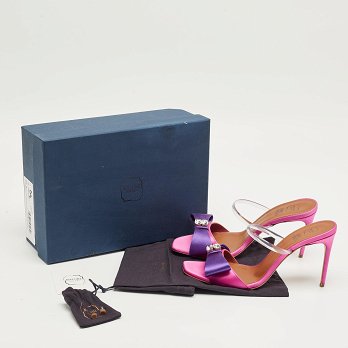 Pink/Purple Satin Emily Bow Slide Sandals