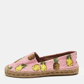 Pink/Yellow Pineapple Print Brocade Espadrilles Flats