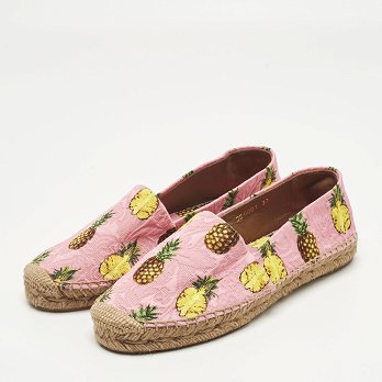 Pink/Yellow Pineapple Print Brocade Espadrilles Flats