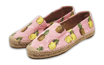 Pink/Yellow Pineapple Print Brocade Espadrilles Flats