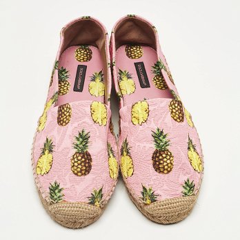 Pink/Yellow Pineapple Print Brocade Espadrilles Flats