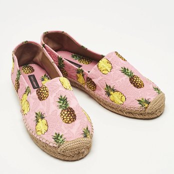 Pink/Yellow Pineapple Print Brocade Espadrilles Flats