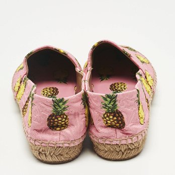 Pink/Yellow Pineapple Print Brocade Espadrilles Flats
