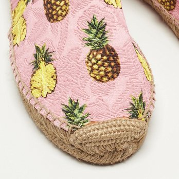 Pink/Yellow Pineapple Print Brocade Espadrilles Flats